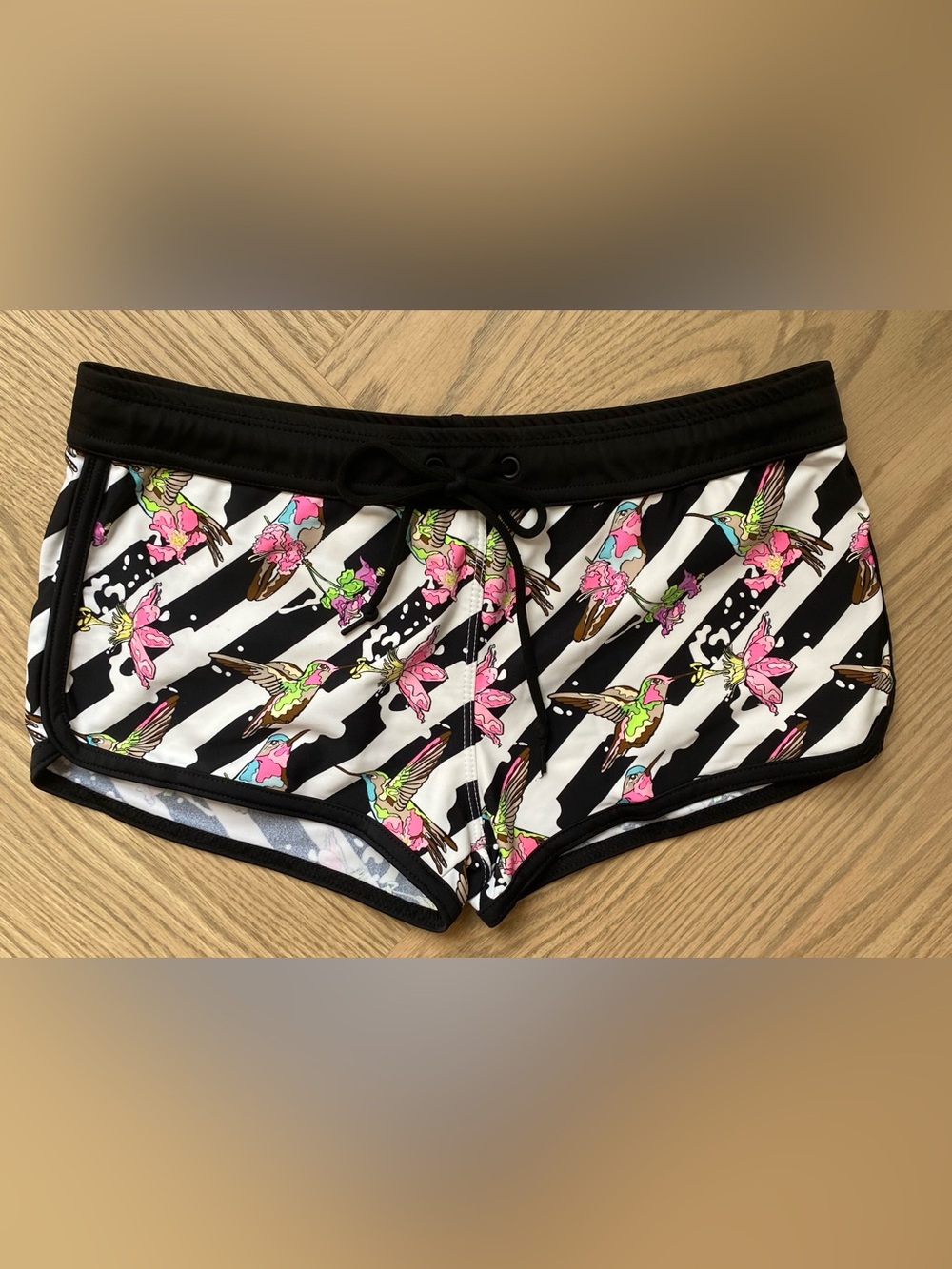 Black Hummingbird Print Men’s Swim Bike Shorts